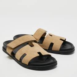 Hermes Beige Suede Chypre Slide Sandals Size 44