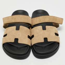 Hermes Beige Suede Chypre Slide Sandals Size 44