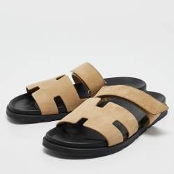 Hermes Beige Suede Chypre Slide Sandals Size 44