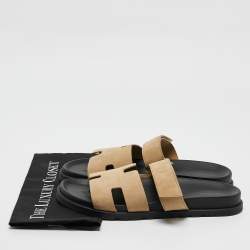 Hermes Beige Suede Chypre Slide Sandals Size 44