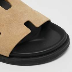 Hermes Beige Suede Chypre Slide Sandals Size 44