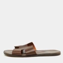 Hermes Dark Brown Leather Izmir Flat Sandals Size 43.5