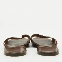 Hermes Dark Brown Leather Izmir Flat Sandals Size 43.5