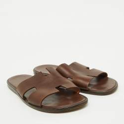 Hermes Dark Brown Leather Izmir Flat Sandals Size 43.5