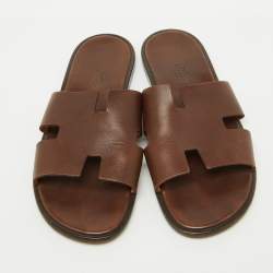 Hermes Dark Brown Leather Izmir Flat Sandals Size 43.5
