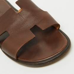 Hermes Dark Brown Leather Izmir Flat Sandals Size 43.5