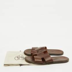 Hermes Dark Brown Leather Izmir Flat Sandals Size 43.5