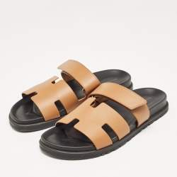 Hermes Brown Leather Chypre Sandals Size 43