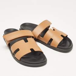 Hermes Brown Leather Chypre Sandals Size 43