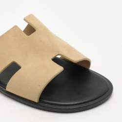 Pre Owned Hermes Jaune Milton Suede Izmir Flats Sandals Size 42