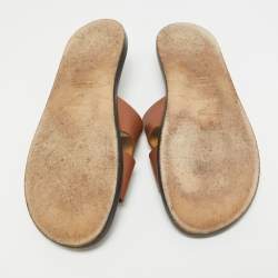 Pre Owned Hermes Brown Leather Izmir Flat Sandals Size 44