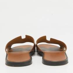 Pre Owned Hermes Brown Leather Izmir Flat Sandals Size 44