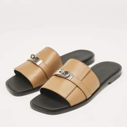 Pre Owned Hermès Brown Leather Gabriel Sandals Size 43