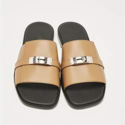 Pre Owned Hermès Brown Leather Gabriel Sandals Size 43