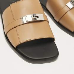 Pre Owned Hermès Brown Leather Gabriel Sandals Size 43