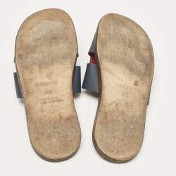 Hermes Navy Blue Leather Izmir Flat Slides Size 41.5