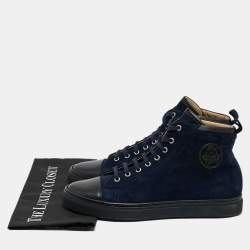 Pre Owned Hermes Navy Blue Suede Cap Toe High Top Sneakers Size 42