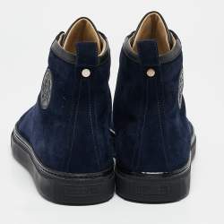 Pre Owned Hermes Navy Blue Suede Cap Toe High Top Sneakers Size 42