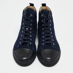Pre Owned Hermes Navy Blue Suede Cap Toe High Top Sneakers Size 42