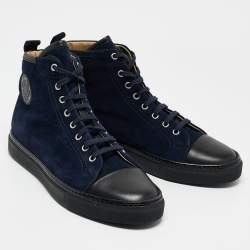 Pre Owned Hermes Navy Blue Suede Cap Toe High Top Sneakers Size 42