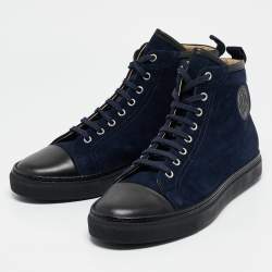 Pre Owned Hermes Navy Blue Suede Cap Toe High Top Sneakers Size 42