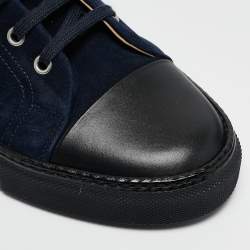 Pre Owned Hermes Navy Blue Suede Cap Toe High Top Sneakers Size 42