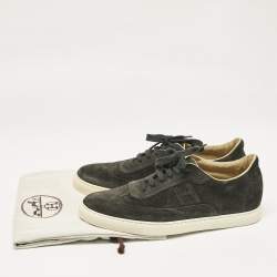 Hermes Grey Suede Quicker Low Top Sneakers Size 43.5