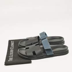 Pre Owned Hermes Black/Blue Leather Chypre Sandals Size 43 