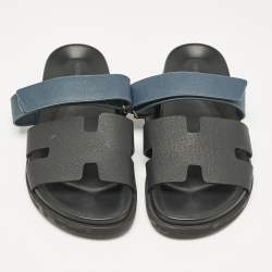 Pre Owned Hermes Black/Blue Leather Chypre Sandals Size 43 