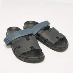 Pre Owned Hermes Black/Blue Leather Chypre Sandals Size 43 