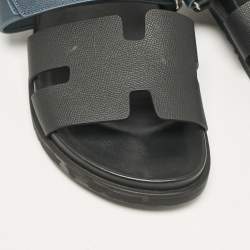 Pre Owned Hermes Black/Blue Leather Chypre Sandals Size 43 