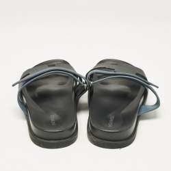 Pre Owned Hermes Black/Blue Leather Chypre Sandals Size 43 
