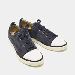 Hermes Navy Blue/White Suede and Leather Low Top Sneakers Size 45