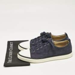 Hermes Navy Blue/White Suede and Leather Low Top Sneakers Size 45
