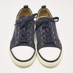 Hermes Navy Blue/White Suede and Leather Low Top Sneakers Size 45