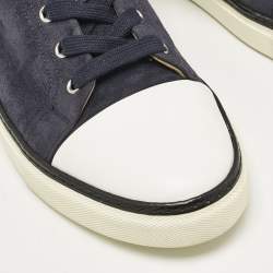 Hermes Navy Blue/White Suede and Leather Low Top Sneakers Size 45