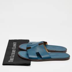 مملوكة مسبقًا Hermes Blue Leather Izmir Flat Sandals Size 42