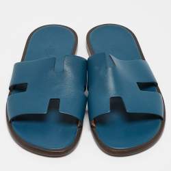 مملوكة مسبقًا Hermes Blue Leather Izmir Flat Sandals Size 42