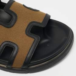 Hermes Brown/Black Canvas and Leather Chypre Sandals Size 41.5