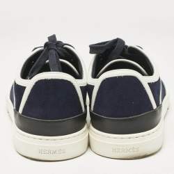 Hermes Navy Blue/White Suede and Leather Get Sneakers Size 38