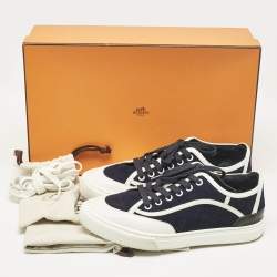 Hermes Navy Blue/White Suede and Leather Get Sneakers Size 38