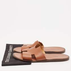 Hermes Tan Leather Izmir Flat Slide Sandals Size 45