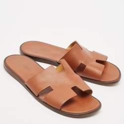 Hermes Tan Leather Izmir Flat Slide Sandals Size 45