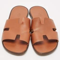 Hermes Tan Leather Izmir Flat Slide Sandals Size 45