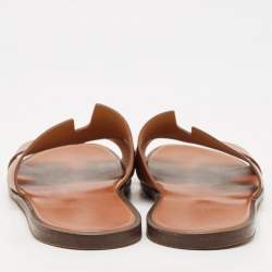 Hermes Tan Leather Izmir Flat Slide Sandals Size 45