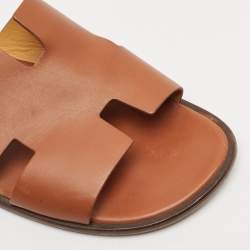 Hermes Tan Leather Izmir Flat Slide Sandals Size 45
