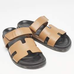 Hermes Brown Leather Chypre Sandals Size 42