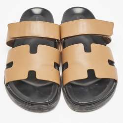 Hermes Brown Leather Chypre Sandals Size 42