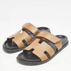 Hermes Brown Leather Chypre Sandals Size 42
