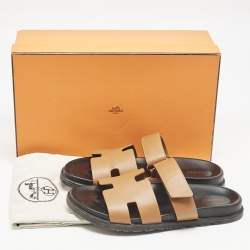 Hermes Brown Leather Chypre Sandals Size 42